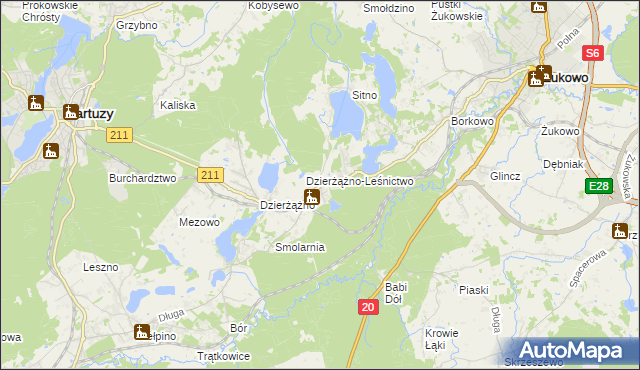 mapa Borowo gmina Kartuzy, Borowo gmina Kartuzy na mapie Targeo