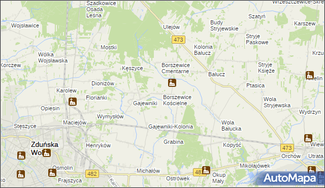 mapa Borszewice Kościelne, Borszewice Kościelne na mapie Targeo