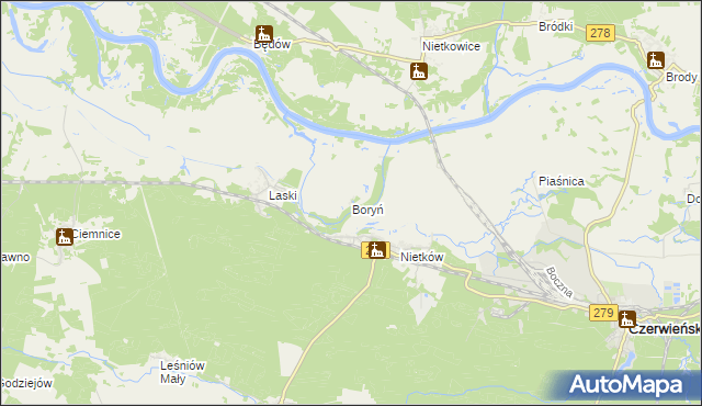 mapa Boryń gmina Czerwieńsk, Boryń gmina Czerwieńsk na mapie Targeo