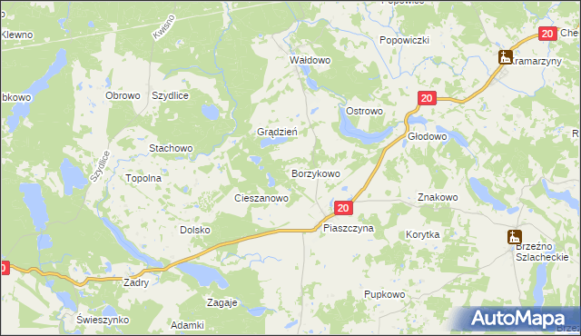 mapa Borzykowo gmina Miastko, Borzykowo gmina Miastko na mapie Targeo