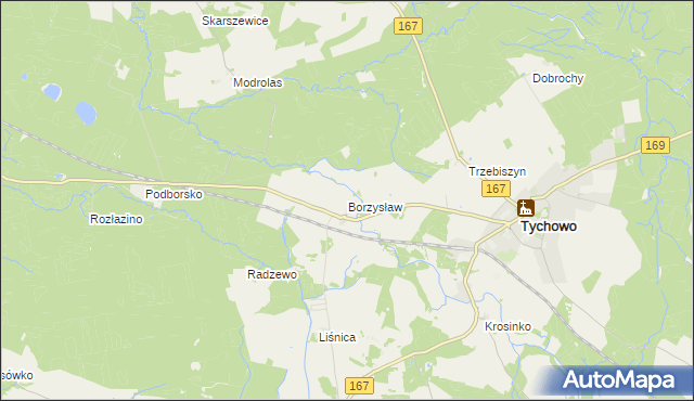 mapa Borzysław gmina Tychowo, Borzysław gmina Tychowo na mapie Targeo