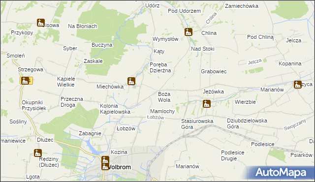 mapa Boża Wola gmina Wolbrom, Boża Wola gmina Wolbrom na mapie Targeo