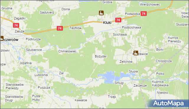 mapa Bożydar gmina Kluki, Bożydar gmina Kluki na mapie Targeo