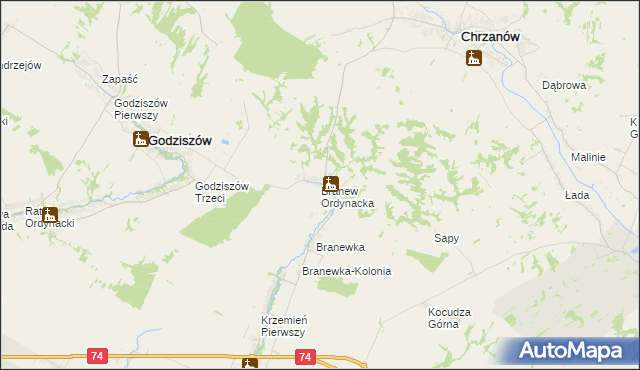 mapa Branew Ordynacka, Branew Ordynacka na mapie Targeo