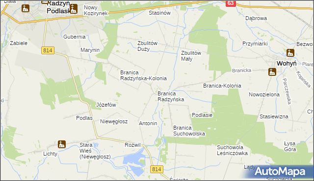 mapa Branica Radzyńska, Branica Radzyńska na mapie Targeo