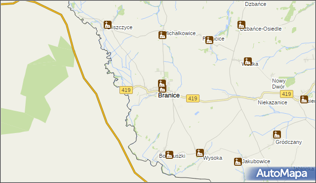 mapa Branice powiat głubczycki, Branice powiat głubczycki na mapie Targeo