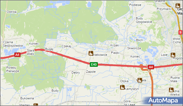 mapa Bratkowice, Bratkowice na mapie Targeo