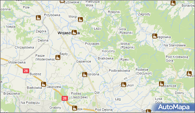 mapa Bratkówka, Bratkówka na mapie Targeo