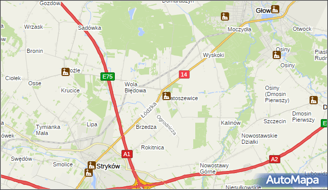 mapa Bratoszewice, Bratoszewice na mapie Targeo