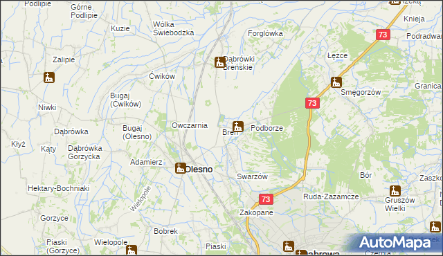 mapa Breń gmina Olesno, Breń gmina Olesno na mapie Targeo