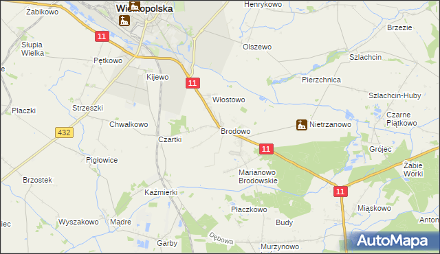 mapa Brodowo gmina Środa Wielkopolska, Brodowo gmina Środa Wielkopolska na mapie Targeo