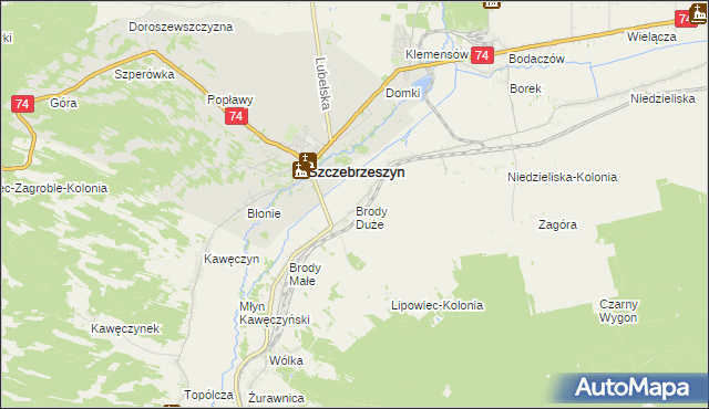 mapa Brody Duże gmina Szczebrzeszyn, Brody Duże gmina Szczebrzeszyn na mapie Targeo