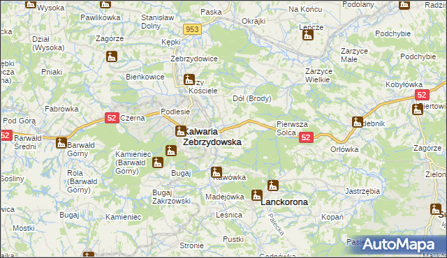 mapa Brody gmina Kalwaria Zebrzydowska, Brody gmina Kalwaria Zebrzydowska na mapie Targeo