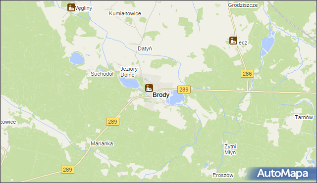 mapa Brody powiat żarski, Brody powiat żarski na mapie Targeo