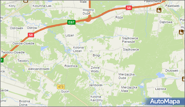 mapa Brogi gmina Dobroń, Brogi gmina Dobroń na mapie Targeo