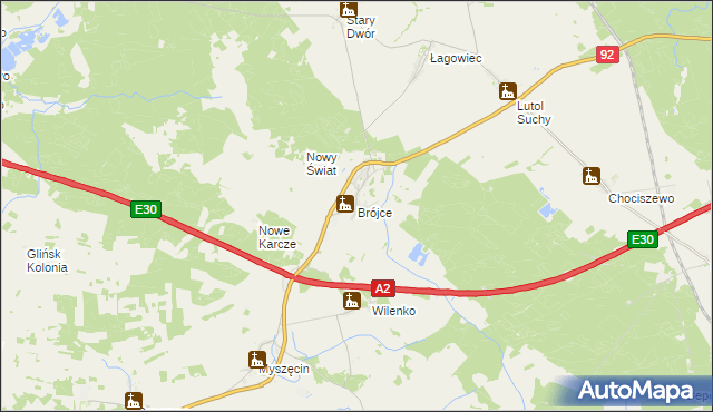 mapa Brójce gmina Trzciel, Brójce gmina Trzciel na mapie Targeo