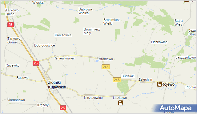 mapa Broniewo gmina Złotniki Kujawskie, Broniewo gmina Złotniki Kujawskie na mapie Targeo