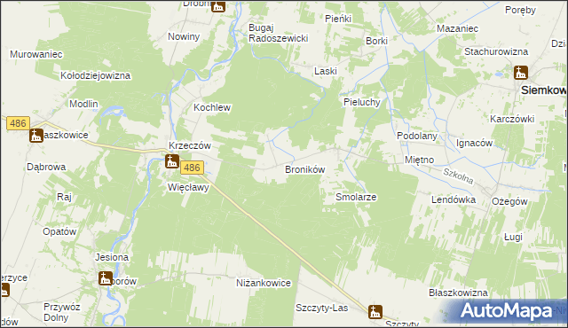 mapa Broników gmina Wierzchlas, Broników gmina Wierzchlas na mapie Targeo