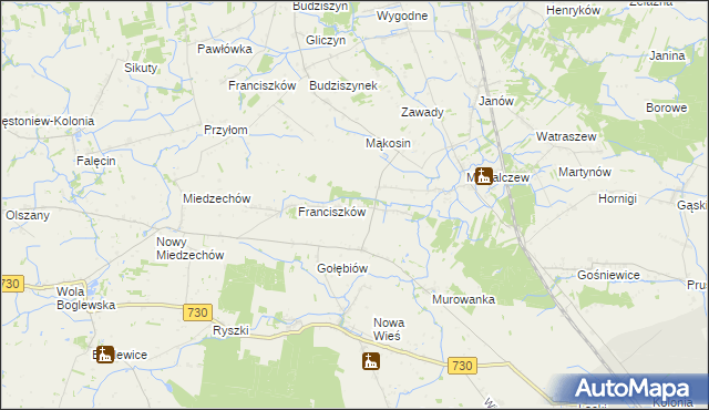 mapa Bronisławów gmina Jasieniec, Bronisławów gmina Jasieniec na mapie Targeo