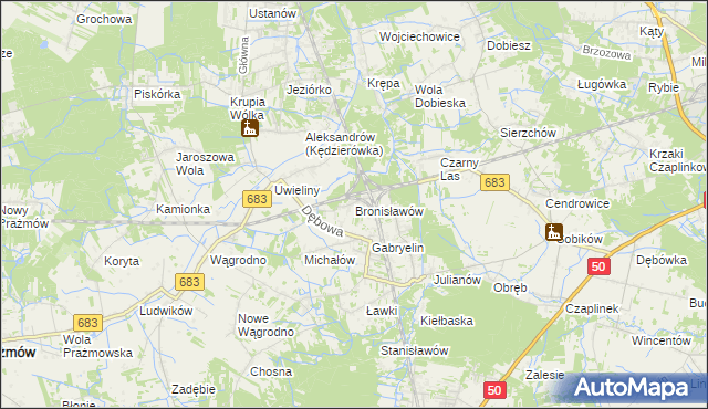 mapa Bronisławów gmina Prażmów, Bronisławów gmina Prażmów na mapie Targeo