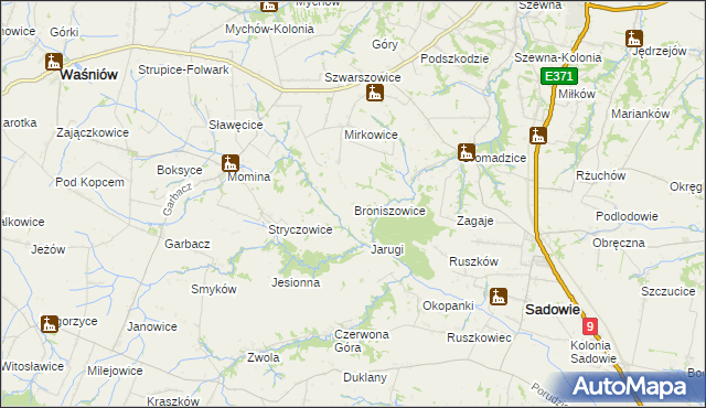 mapa Broniszowice gmina Bodzechów, Broniszowice gmina Bodzechów na mapie Targeo