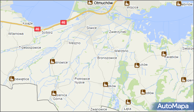 mapa Broniszowice gmina Otmuchów, Broniszowice gmina Otmuchów na mapie Targeo