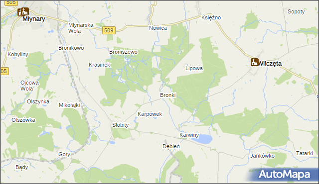 mapa Bronki, Bronki na mapie Targeo
