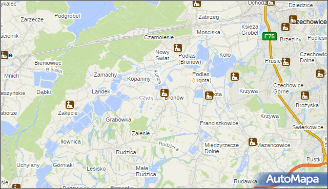 mapa Bronów gmina Czechowice-Dziedzice, Bronów gmina Czechowice-Dziedzice na mapie Targeo