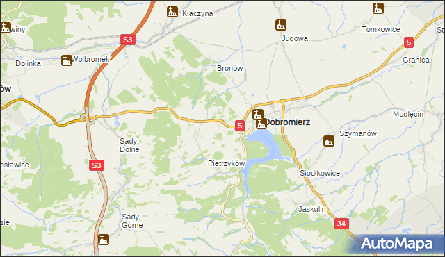mapa Bronówek gmina Dobromierz, Bronówek gmina Dobromierz na mapie Targeo