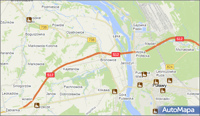 mapa Bronowice gmina Puławy, Bronowice gmina Puławy na mapie Targeo