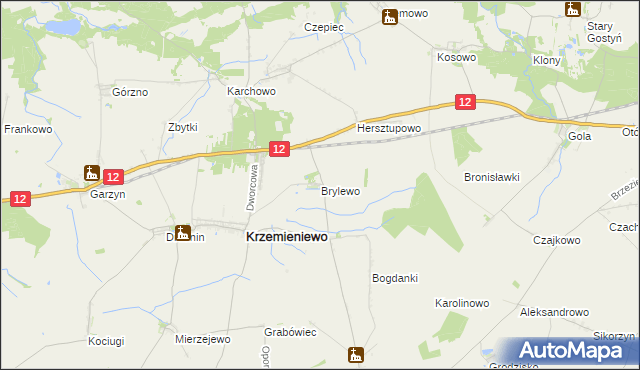 mapa Brylewo gmina Krzemieniewo, Brylewo gmina Krzemieniewo na mapie Targeo