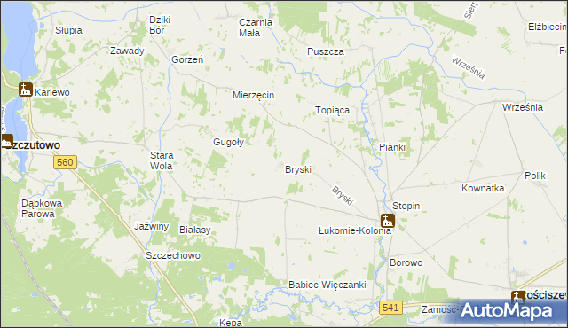 mapa Bryski gmina Rościszewo, Bryski gmina Rościszewo na mapie Targeo