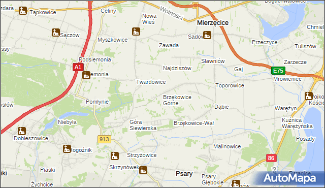 mapa Brzękowice Górne, Brzękowice Górne na mapie Targeo