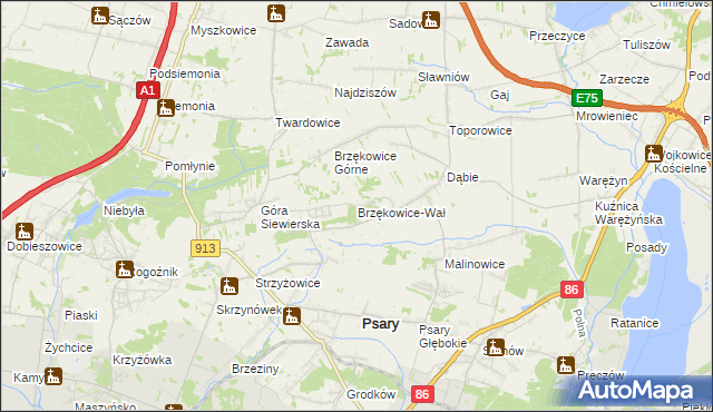 mapa Brzękowice-Wał, Brzękowice-Wał na mapie Targeo