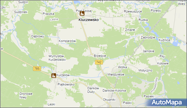 mapa Brzeście gmina Kluczewsko, Brzeście gmina Kluczewsko na mapie Targeo