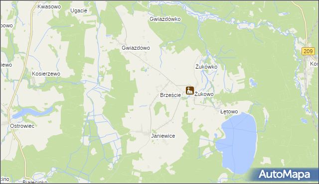 mapa Brzeście gmina Sławno, Brzeście gmina Sławno na mapie Targeo