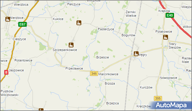 mapa Brzeście gmina Żórawina, Brzeście gmina Żórawina na mapie Targeo