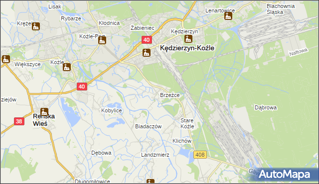 mapa Brzeźce gmina Bierawa, Brzeźce gmina Bierawa na mapie Targeo