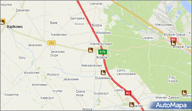 mapa Brzezie gmina Brześć Kujawski, Brzezie gmina Brześć Kujawski na mapie Targeo