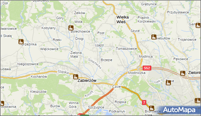 mapa Brzezie gmina Zabierzów, Brzezie gmina Zabierzów na mapie Targeo