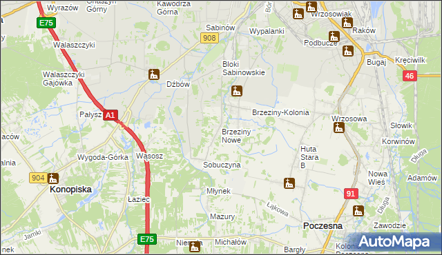 mapa Brzeziny Nowe, Brzeziny Nowe na mapie Targeo