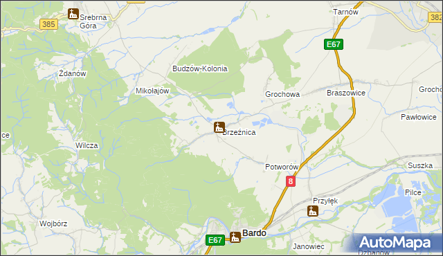 mapa Brzeźnica gmina Bardo, Brzeźnica gmina Bardo na mapie Targeo