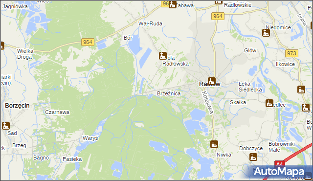 mapa Brzeźnica gmina Radłów, Brzeźnica gmina Radłów na mapie Targeo