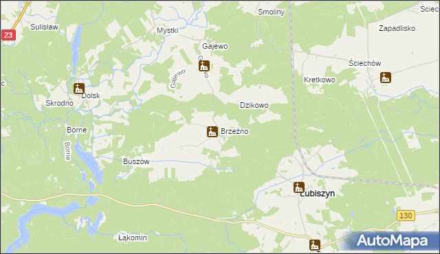 mapa Brzeźno gmina Lubiszyn, Brzeźno gmina Lubiszyn na mapie Targeo