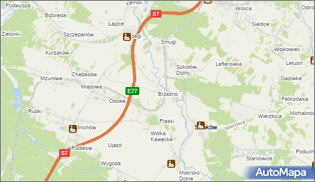 mapa Brzeźno gmina Sobków, Brzeźno gmina Sobków na mapie Targeo