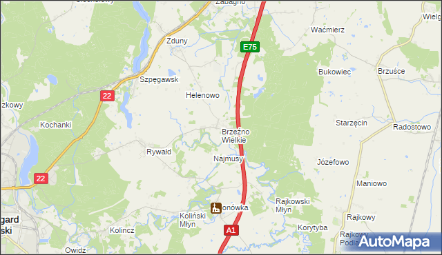 mapa Brzeźno Wielkie, Brzeźno Wielkie na mapie Targeo