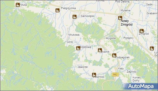 mapa Brzezowa gmina Nowy Żmigród, Brzezowa gmina Nowy Żmigród na mapie Targeo