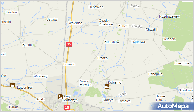 mapa Brzoza gmina Krotoszyn, Brzoza gmina Krotoszyn na mapie Targeo