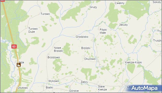 mapa Brzózki gmina Kolno, Brzózki gmina Kolno na mapie Targeo