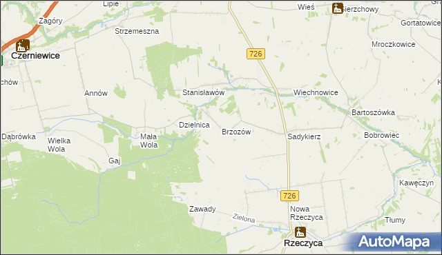 mapa Brzozów gmina Rzeczyca, Brzozów gmina Rzeczyca na mapie Targeo